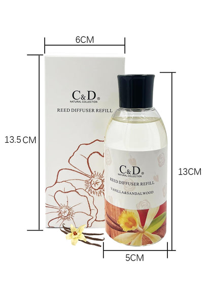 NOVO Reed Diffuser Oil Refill ¨C Long-Lasting Natural Fragrance for Home, Bedroom, Bathroom & Office Decor, 180ml ¨C Vanilla & Sandalwood
