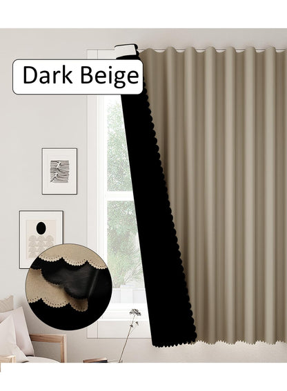 NOVO Velcro Curtains, Pongee No Drill Curtain, 100% Blackout, 1 Panel, W150 x H200CM, Fits Windows 75-100CM Wide, Beige