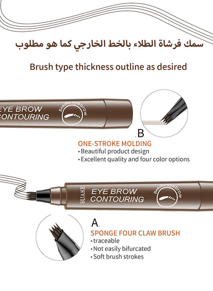 NOVO Eyebrow Pen Liquid with Micro-Fork Tip, 4-Prong Microblade Brows & Long Lasting Waterproof Brow Contouring Pencil, for Daily Natural Eye Makeup for Women-Dark Brown