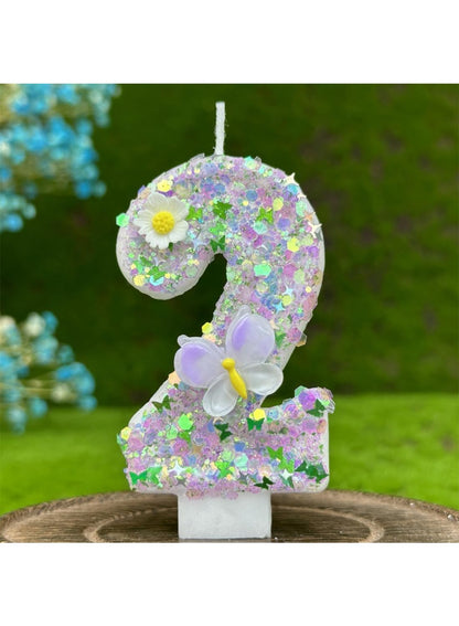 7cm Birthday Number Candles for Cake Decoration, Glittery Cake Toppers with Cute Designs, Perfect for Kids' Parties, Anniversaries, and Celebrations-Green Turtle(No.0)