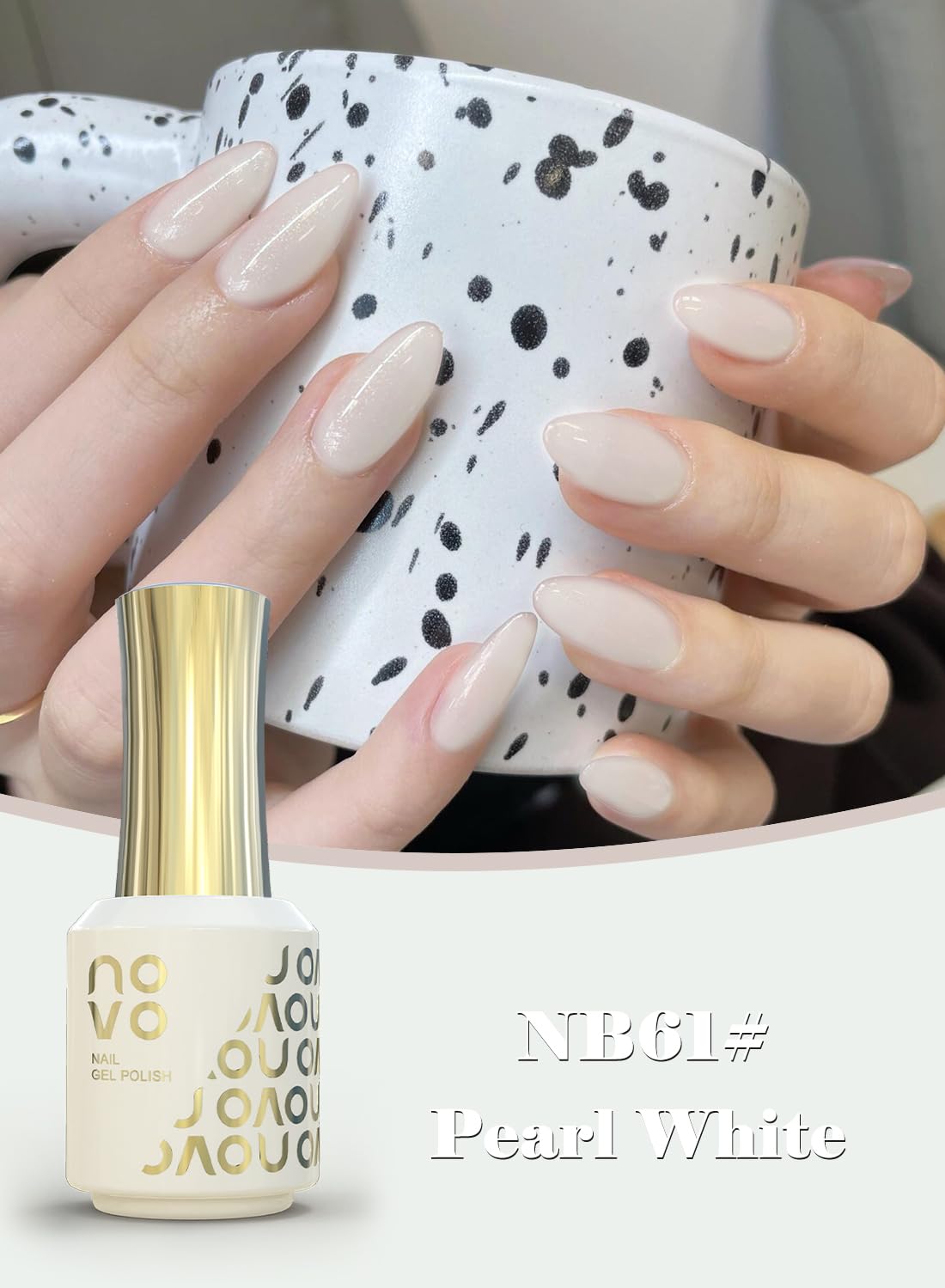 novo Rubber Base Gel, Shiny UV LED Gel Nail Polish for Women 12ml-NB61# Pearl White
