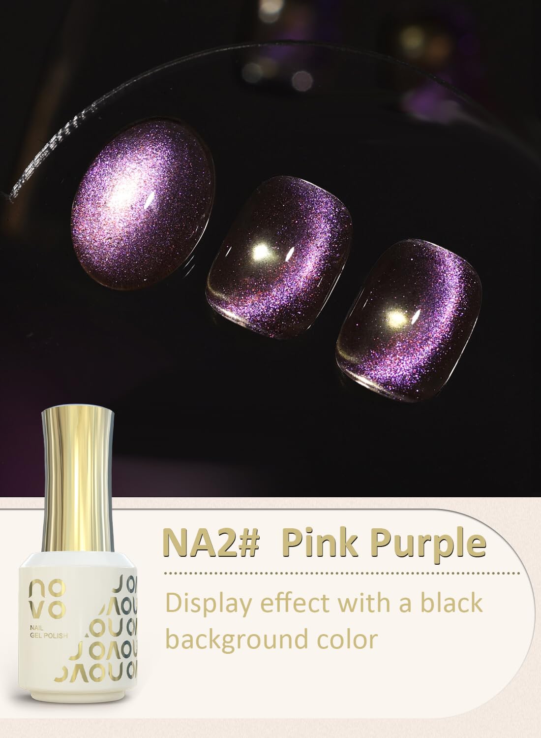novo Cat Eye Gel Nail Polish, Nail Art Soak Off for Women 12ml -NA2# Pink Purple