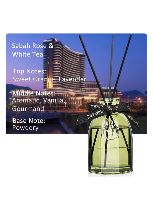 NOVO Scented Oil Diffuser with 5 Reed Sticks, Home Fragrance for Bathroom, Office & Home D¨¦cor 150ml -Sabah Rose & White Tea
