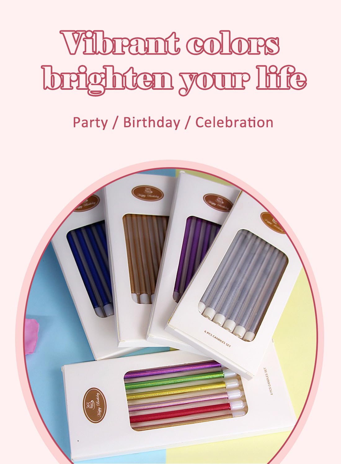 Colorful Long Thin Metallic Birthday Candles Kit£¬