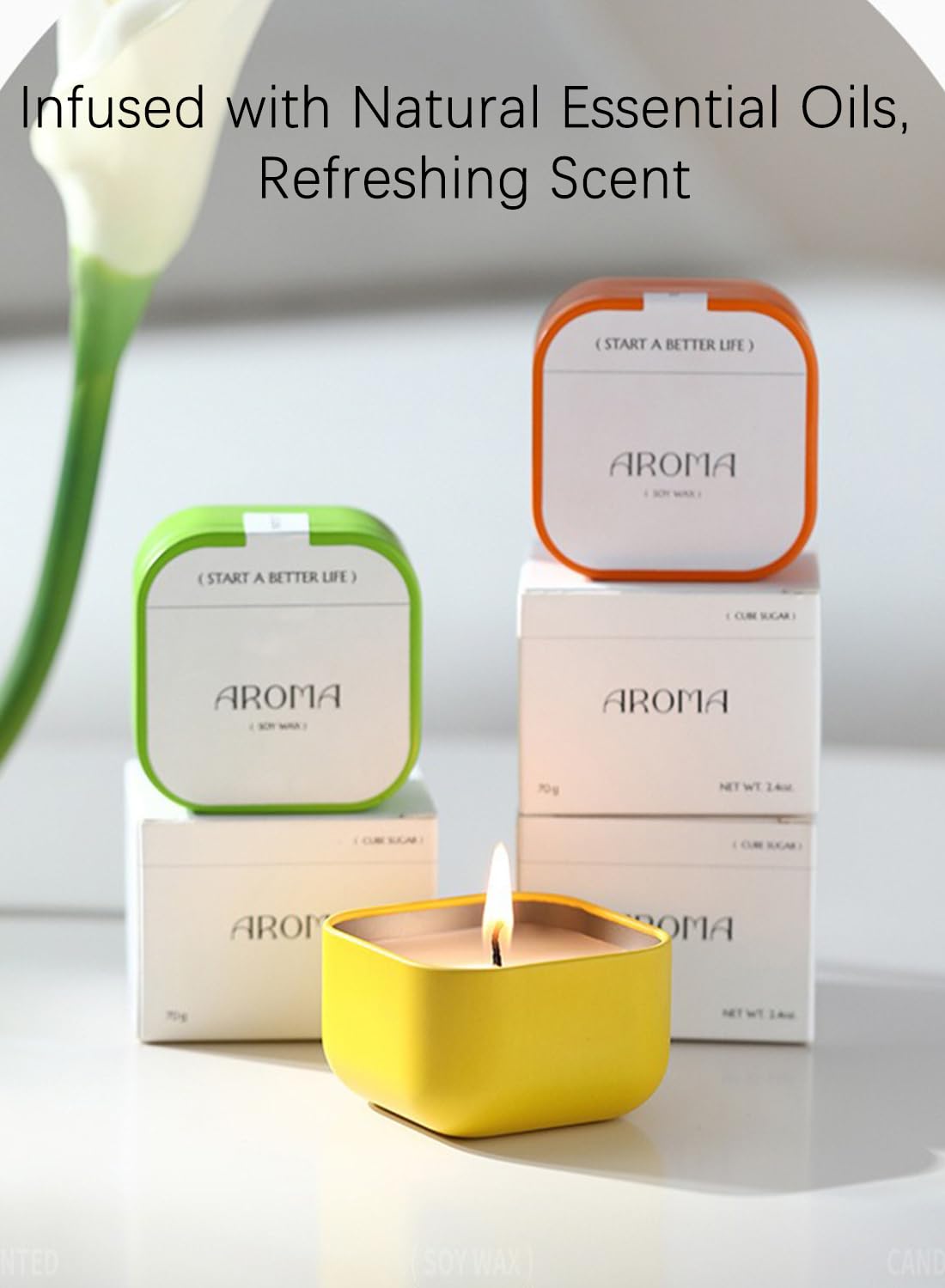 Scented Candle, Aromatherapy Soy Candles, 12 Hours Clean Burn for Home Office, 50g