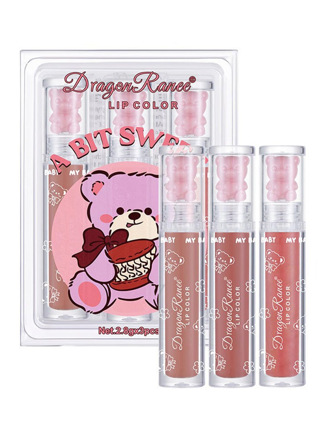 NOVO Glossy Lip Oil Set, 3Pcs Lip Glaze Lasting Non-Sticky Clear Hydrating Lip Makeup, Group B