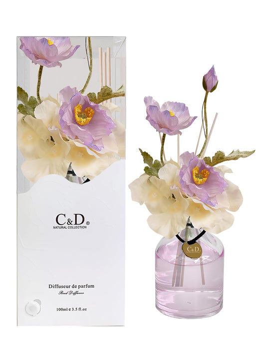 NOVO Flower Reed Diffuser with Essential Oils, Premium Long-Lasting Fragrance Scented Gift Set for Home, Bedroom, Bathroom & Office Decor, 100ml -Rosemary & Sandalwood