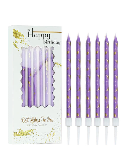 Colorful Long Thin Metallic Birthday Candles Kit£¬Glittery Cake Toppers with Cute Designs, Perfect for Kids' Parties, Anniversaries, and Celebrations-6Pcs Set Colorful