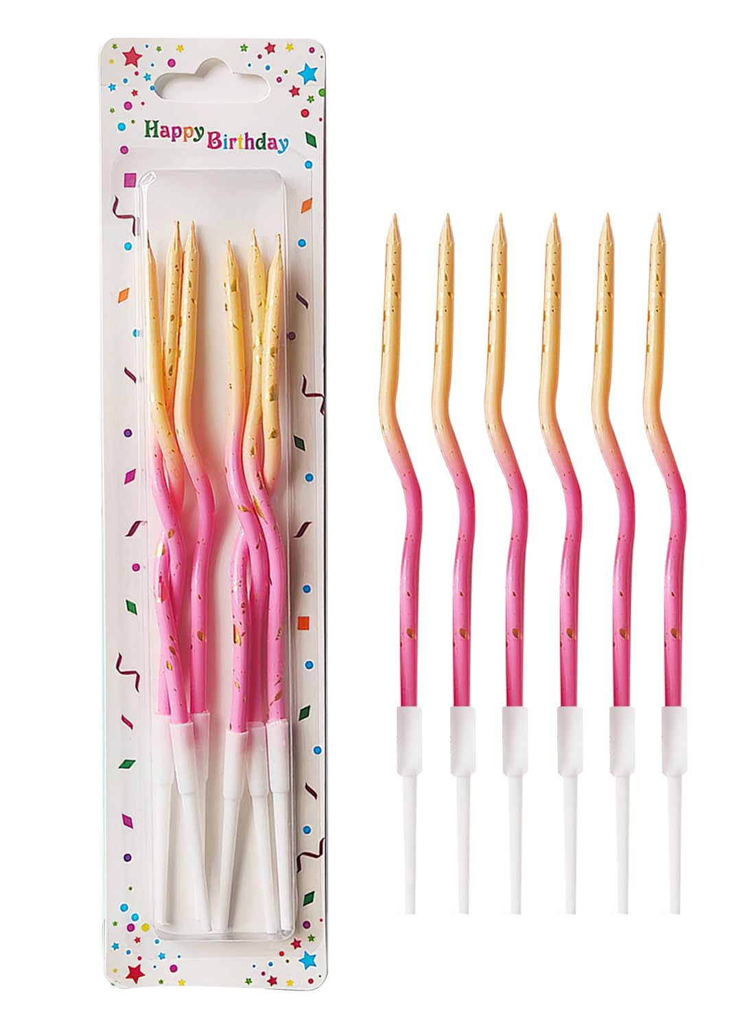 Colorful Long Thin Metallic Birthday Candles Kit£¬Glittery Cake Toppers with Cute Designs, Perfect for Kids' Parties, Anniversaries, and Celebrations-6Pcs Set Colorful
