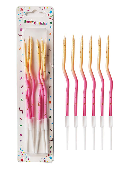 Colorful Long Thin Metallic Birthday Candles Kit£¬Glittery Cake Toppers with Cute Designs, Perfect for Kids' Parties, Anniversaries, and Celebrations-6Pcs Set Colorful
