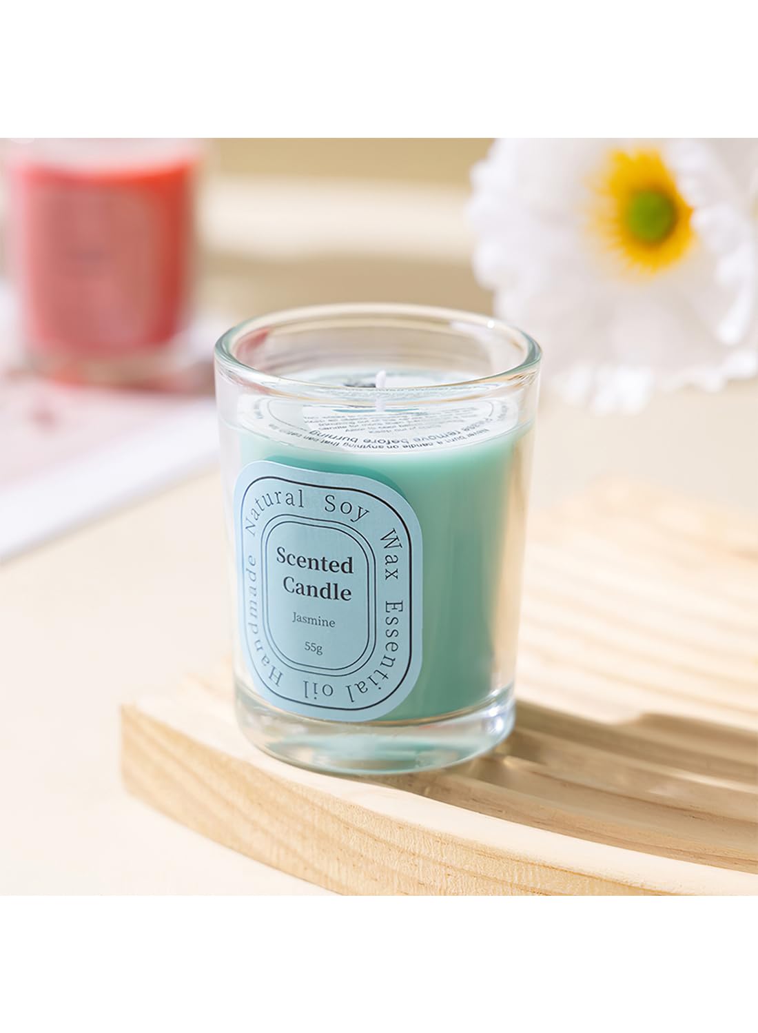 NOVO Scented Candles, Natural Soy Wax Blend Aromatherapy Candle with Pure Essential Oils 55g-Jasmine