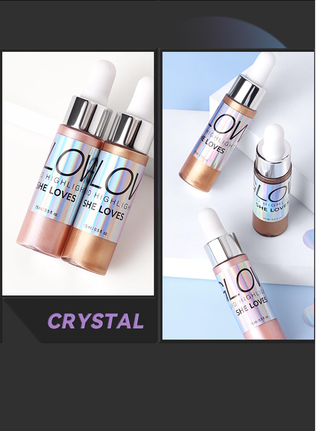 NOVO Liquid Highlighter, Shimmer Glitter Body Oil, Long Lasting Waterproof High Shiny Illuminator for Face and Body 15ML Pearl White NO.01