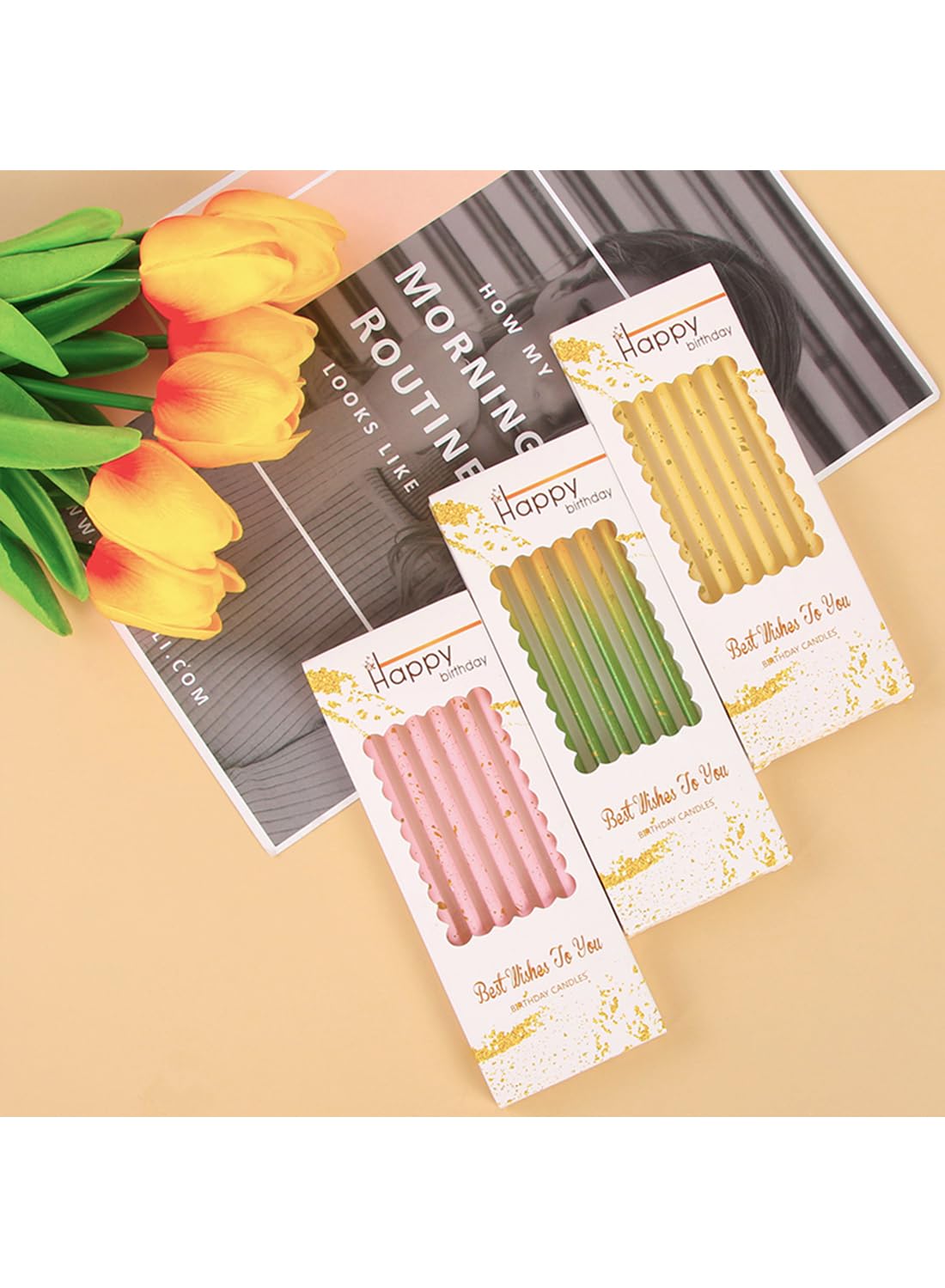 Colorful Long Thin Metallic Birthday Candles Kit£¬Glittery Cake Toppers with Cute Designs, Perfect for Kids' Parties, Anniversaries, and Celebrations-6Pcs Set Colorful