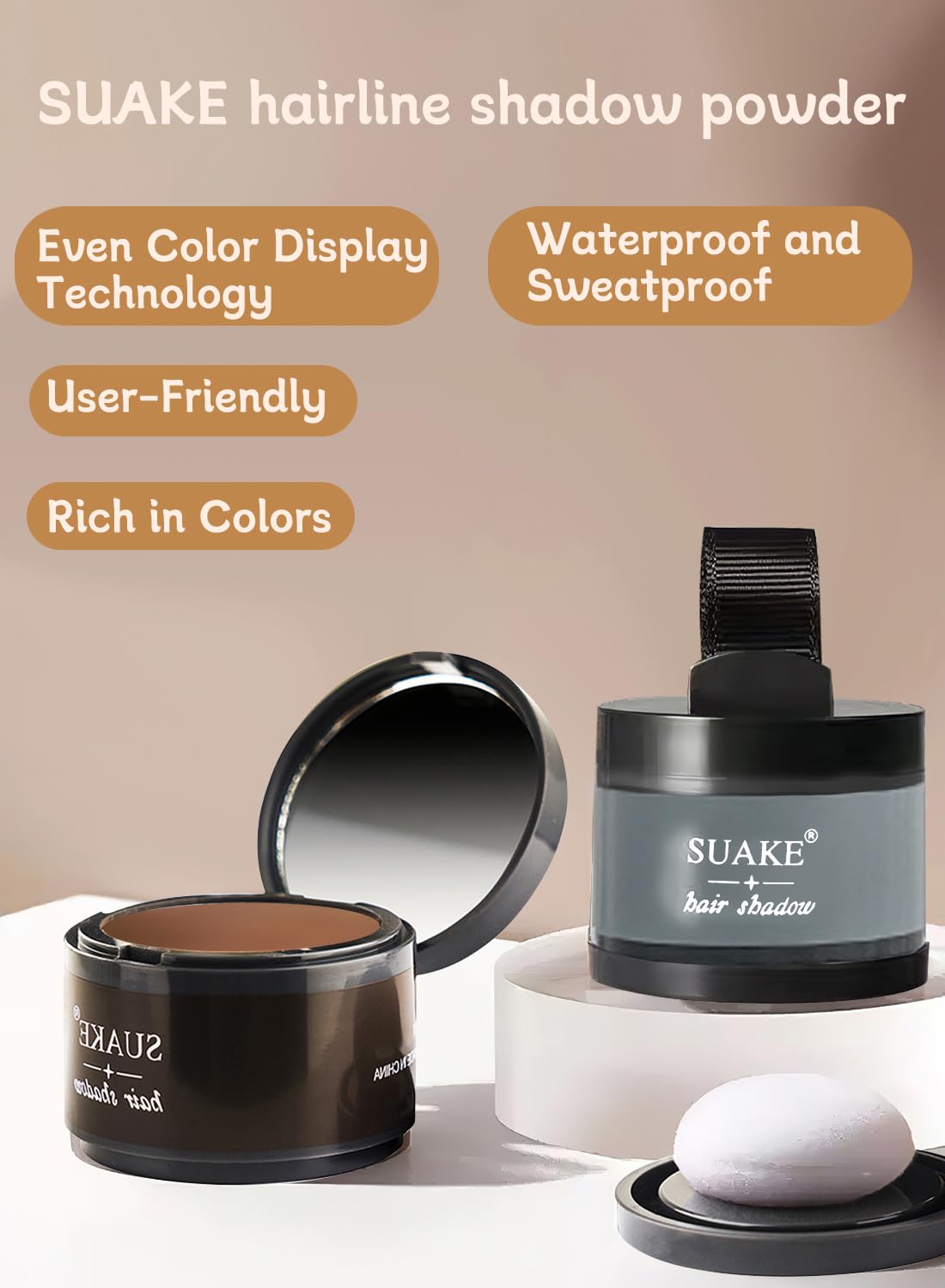 NOVO Hair Shadow Powder with Puff Touch, Instantly Natural Magical Hairline Concealer, Hair Root Dye for Thinning Hair, Beautify Forehead Curves 4G Brown