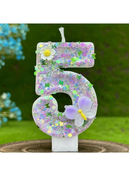 7cm Birthday Number Candles for Cake Decoration, Glittery Cake Toppers with Cute Designs, Perfect for Kids' Parties, Anniversaries, and Celebrations-Green Turtle(No.0)