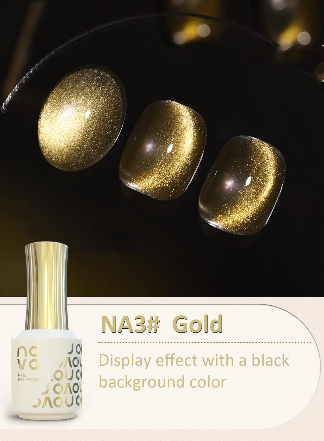novo Cat Eye Gel Nail Polish, Nail Art Soak Off for Women 12ml -NA3# NA3# Gold