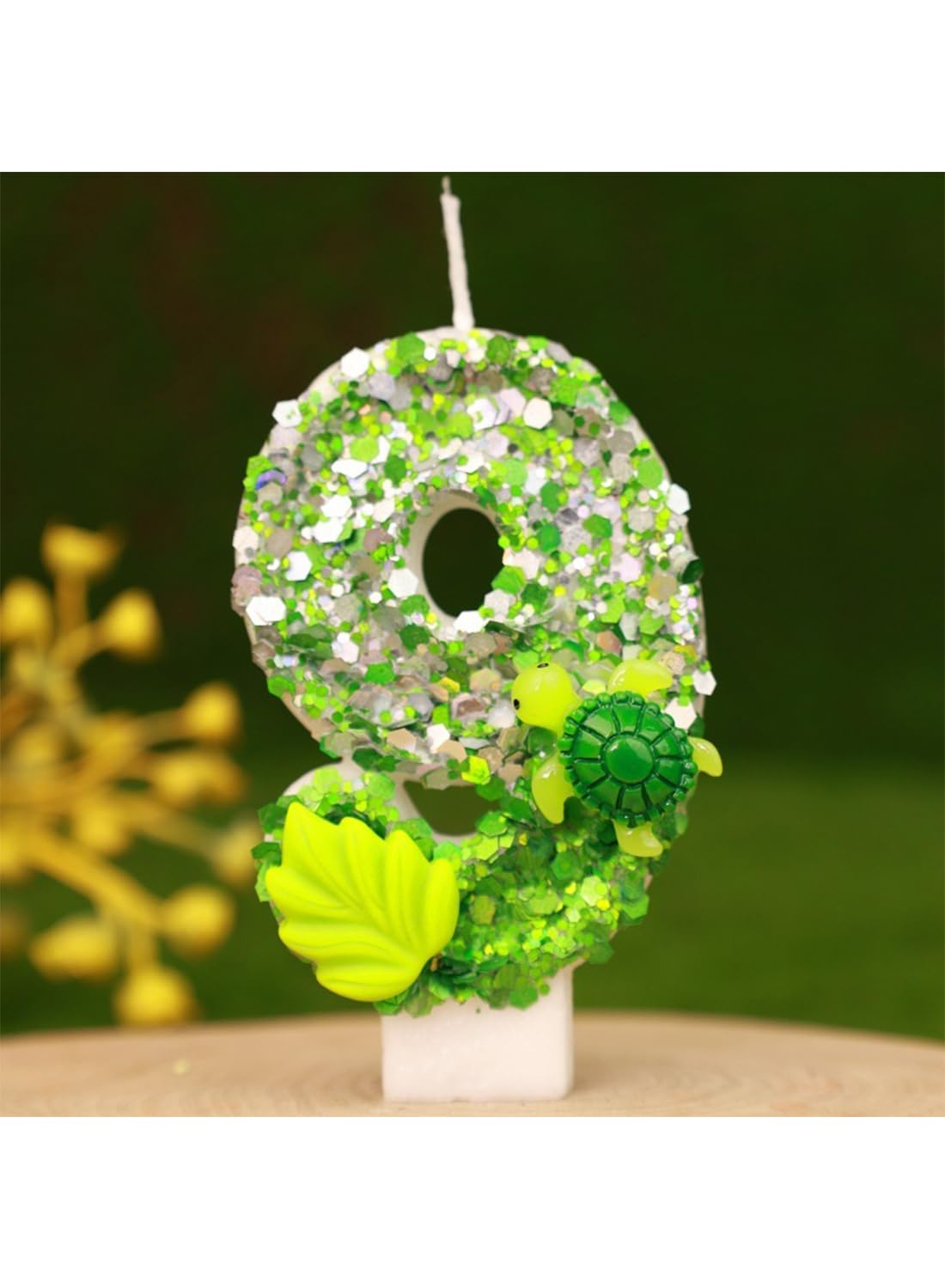 7cm Birthday Number Candles for Cake Decoration, Glittery Cake Toppers with Cute Designs, Perfect for Kids' Parties, Anniversaries, and Celebrations-Green Turtle(No.0)