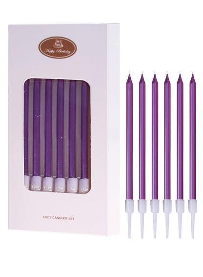 Colorful Long Thin Metallic Birthday Candles Kit£¬Glittery Cake Toppers with Cute Designs, Perfect for Kids' Parties, Anniversaries, and Celebrations-6Pcs Set Colorful
