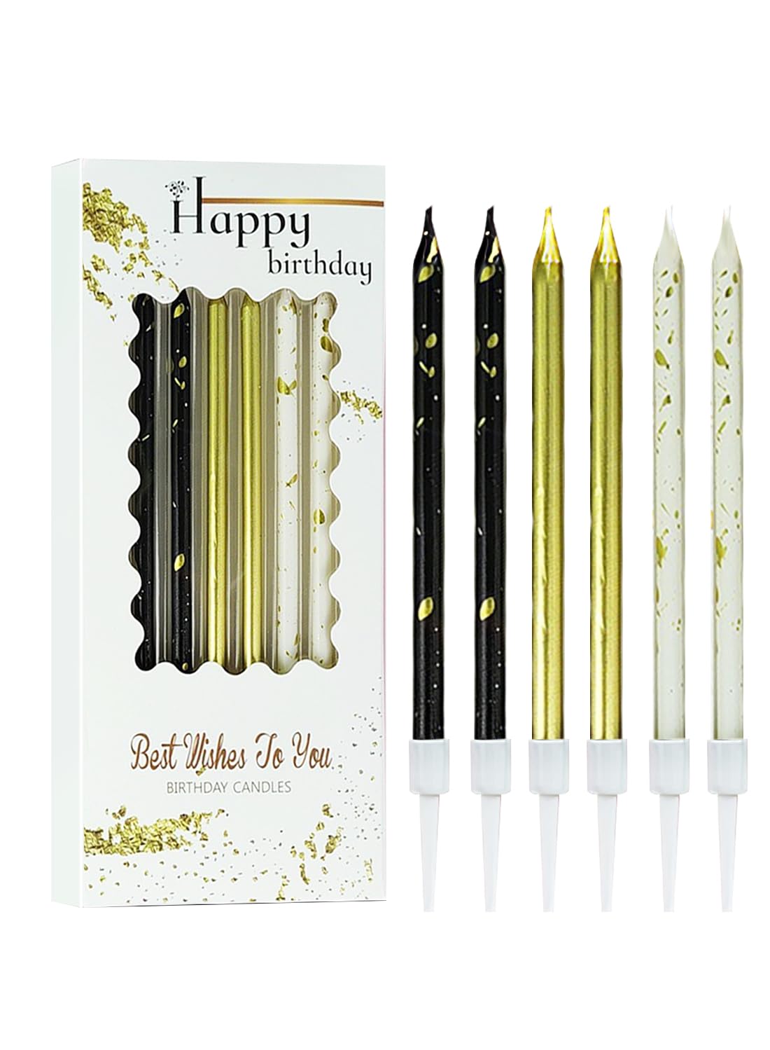 Colorful Long Thin Metallic Birthday Candles Kit£¬Glittery Cake Toppers with Cute Designs, Perfect for Kids' Parties, Anniversaries, and Celebrations-6Pcs Set Colorful