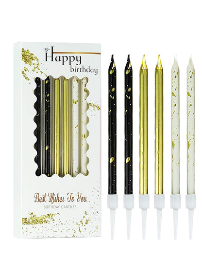 Colorful Long Thin Metallic Birthday Candles Kit£¬Glittery Cake Toppers with Cute Designs, Perfect for Kids' Parties, Anniversaries, and Celebrations-6Pcs Set Colorful