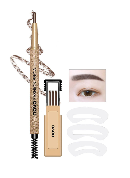 NOVO Eyebrow Stamp Shaping Kit, Waterproof, Sweatproof and Easy to Use, Deep Brown