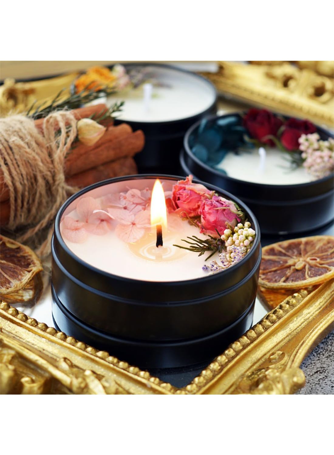 NOVO Scented Candle- 75g Natural Soy Wax Blend Aromatherapy Candle with Pure Essential Oils & Real Dried Flowers - Garden on the Nile