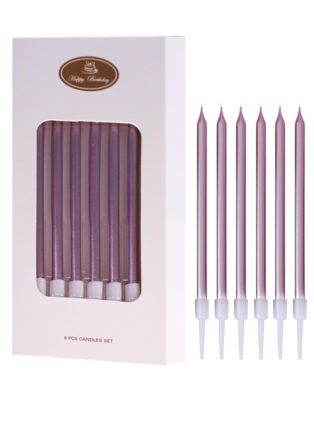 Colorful Long Thin Metallic Birthday Candles Kit£¬Glittery Cake Toppers with Cute Designs, Perfect for Kids' Parties, Anniversaries, and Celebrations-6Pcs Set Colorful