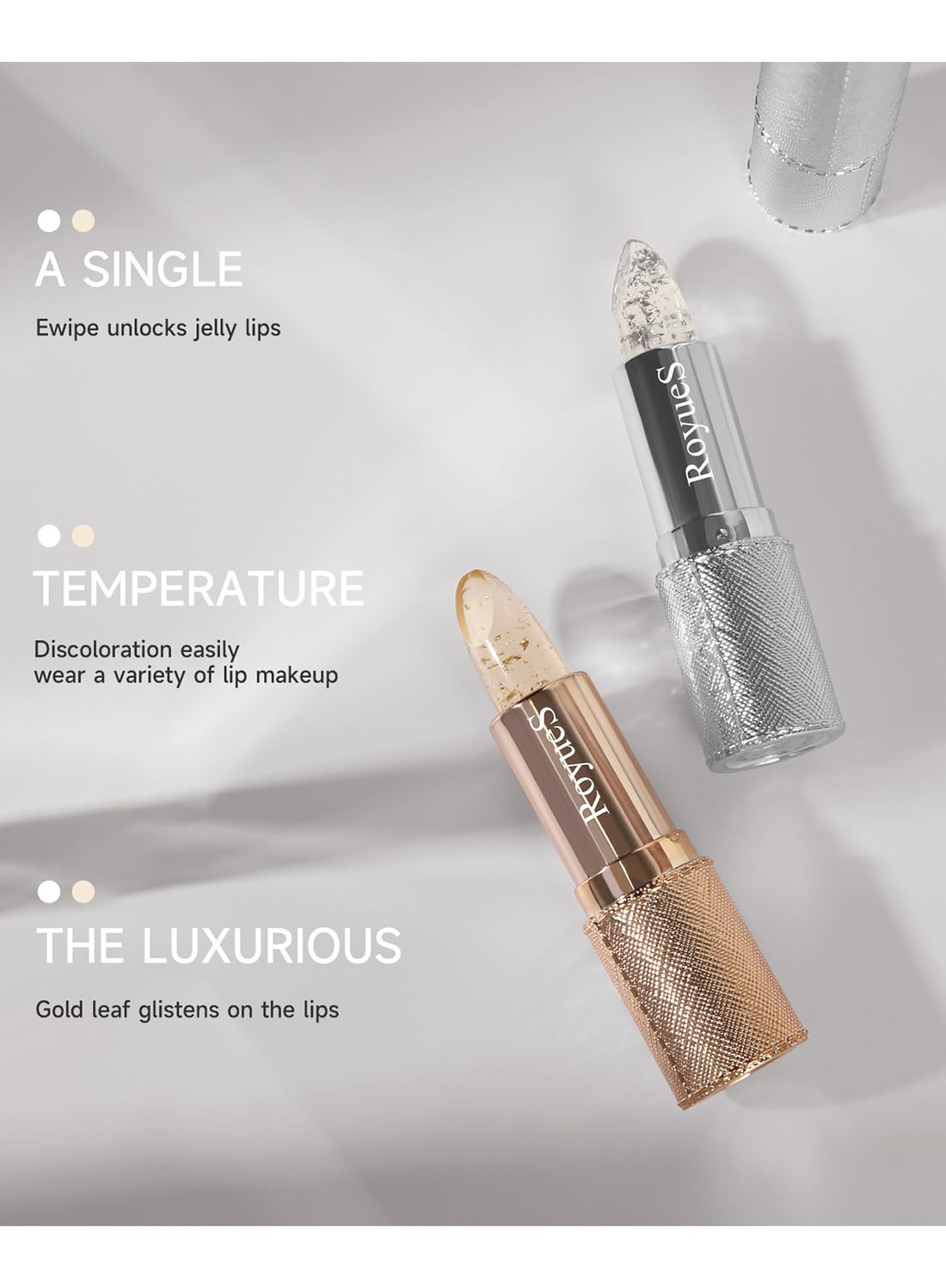 NOVO Temperature Color Changing Lipstick, Moisturizing Long Lasting Tinted Lip Balm, Nourishing Lip Moisturizer, Hydrating Lip Gloss Gold/Clear
