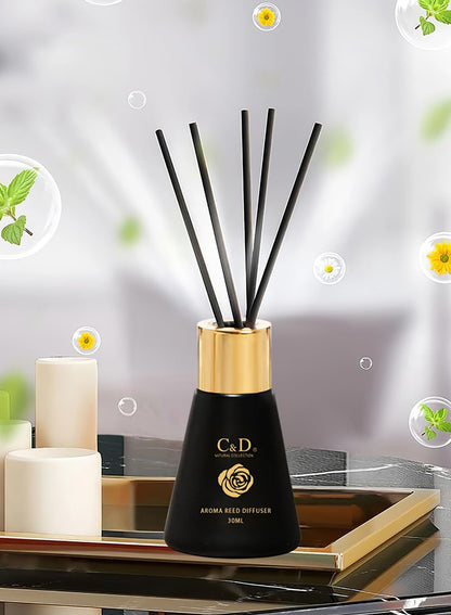 NOVO Scented Oil Reed Diffuser, Natural Long Lasting Home Fragrance, Perfect for Bathroom Bedroom Home Decor 30ml - Peony Rouge Velvet
