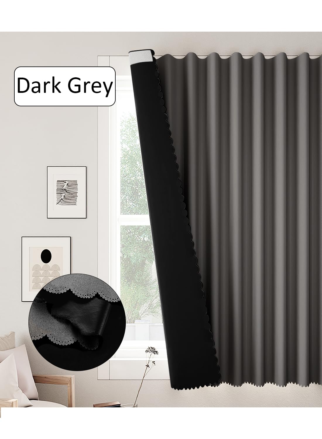 NOVO Velcro Curtains, Pongee No Drill Curtain, 100% Blackout, 1 Panel, W150 x H200CM, Fits Windows 75-100CM Wide, Beige