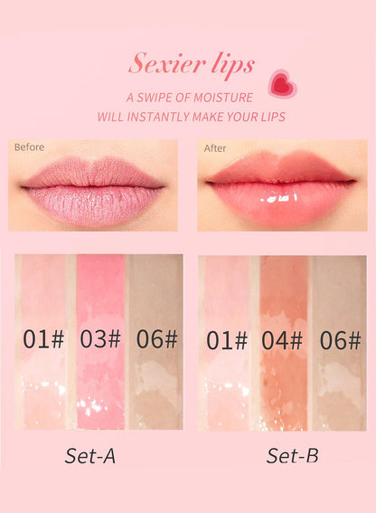 NOVO 3Pcs Glossy Lip Oil Set, Hydrating Lip Plumping Glitter Tinted Kit Group B