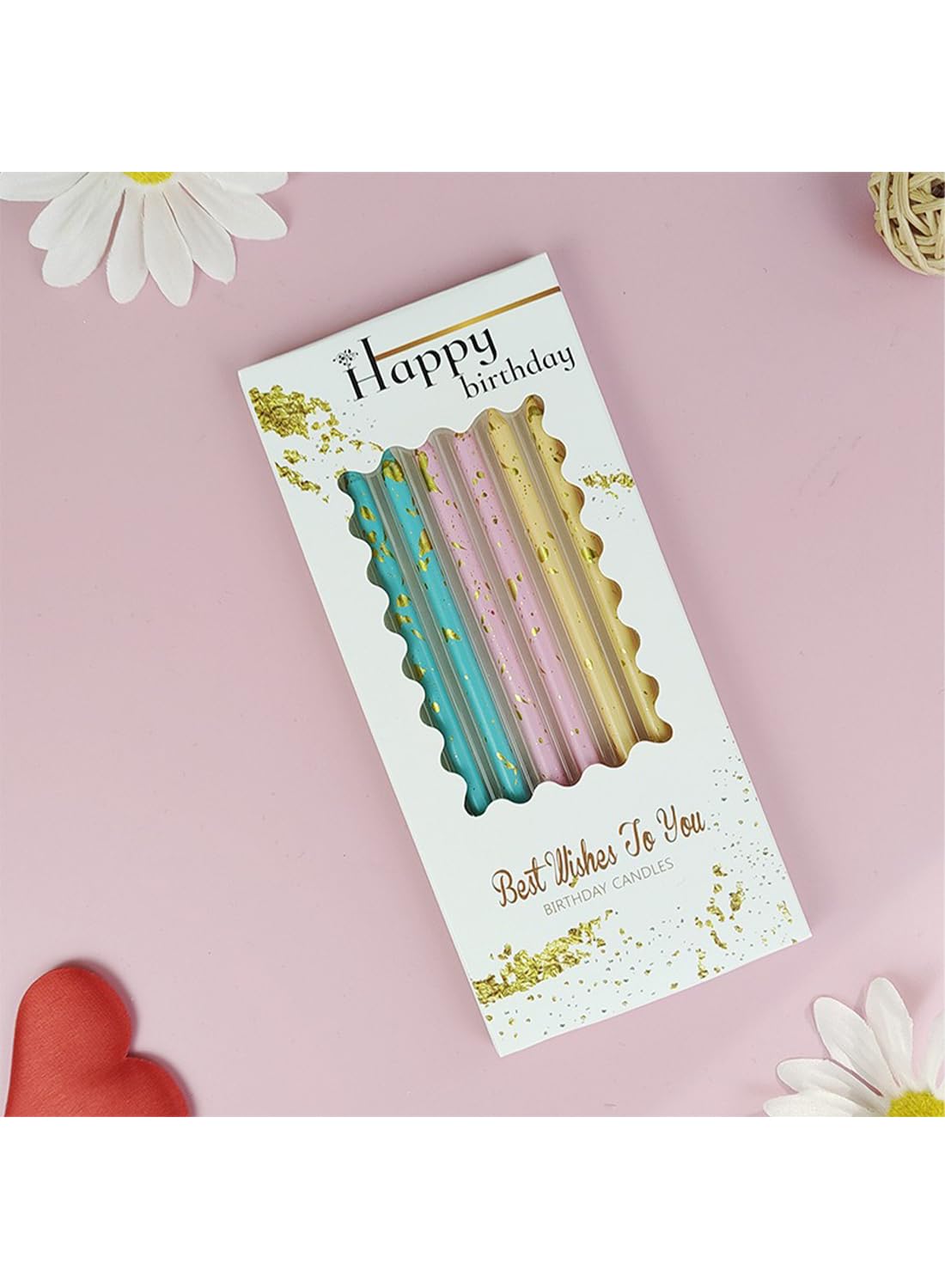 Colorful Long Thin Metallic Birthday Candles Kit£¬Glittery Cake Toppers with Cute Designs, Perfect for Kids' Parties, Anniversaries, and Celebrations-6Pcs Set Colorful