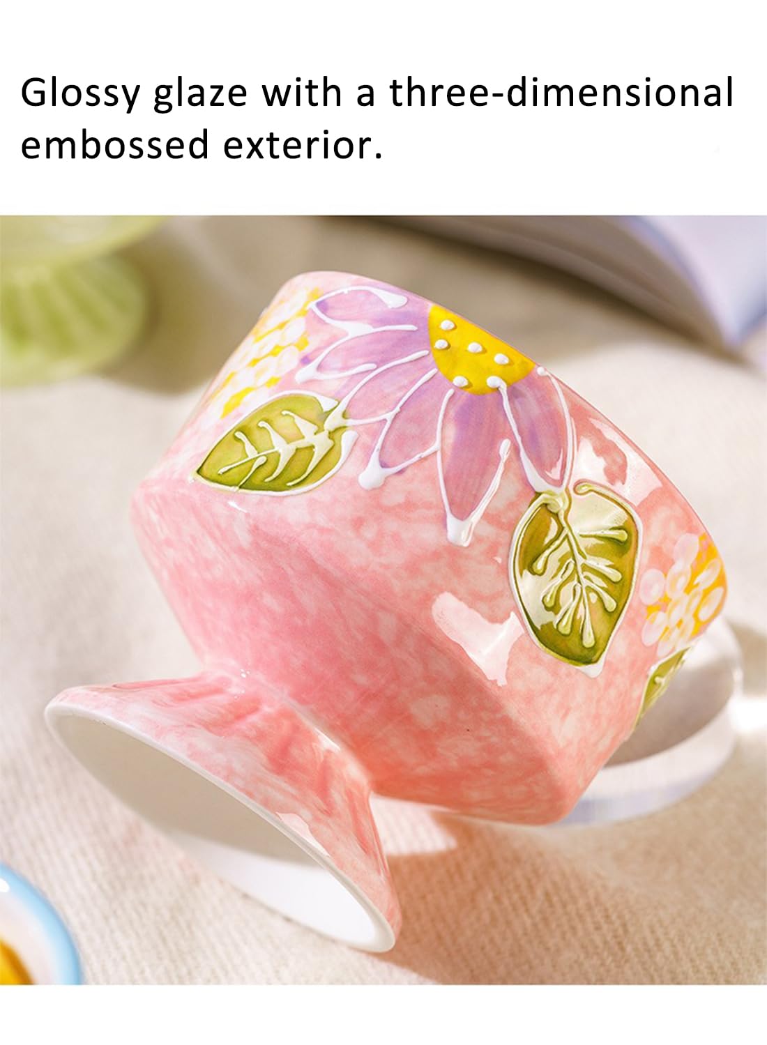 NOVO Hand-Painted Coloful Ceramic Mug Cup,Boho Style, Microwave Dishwasher Oven Safe, for Coffee, Breakfast & Ice Cream 550ml-Dark Blue