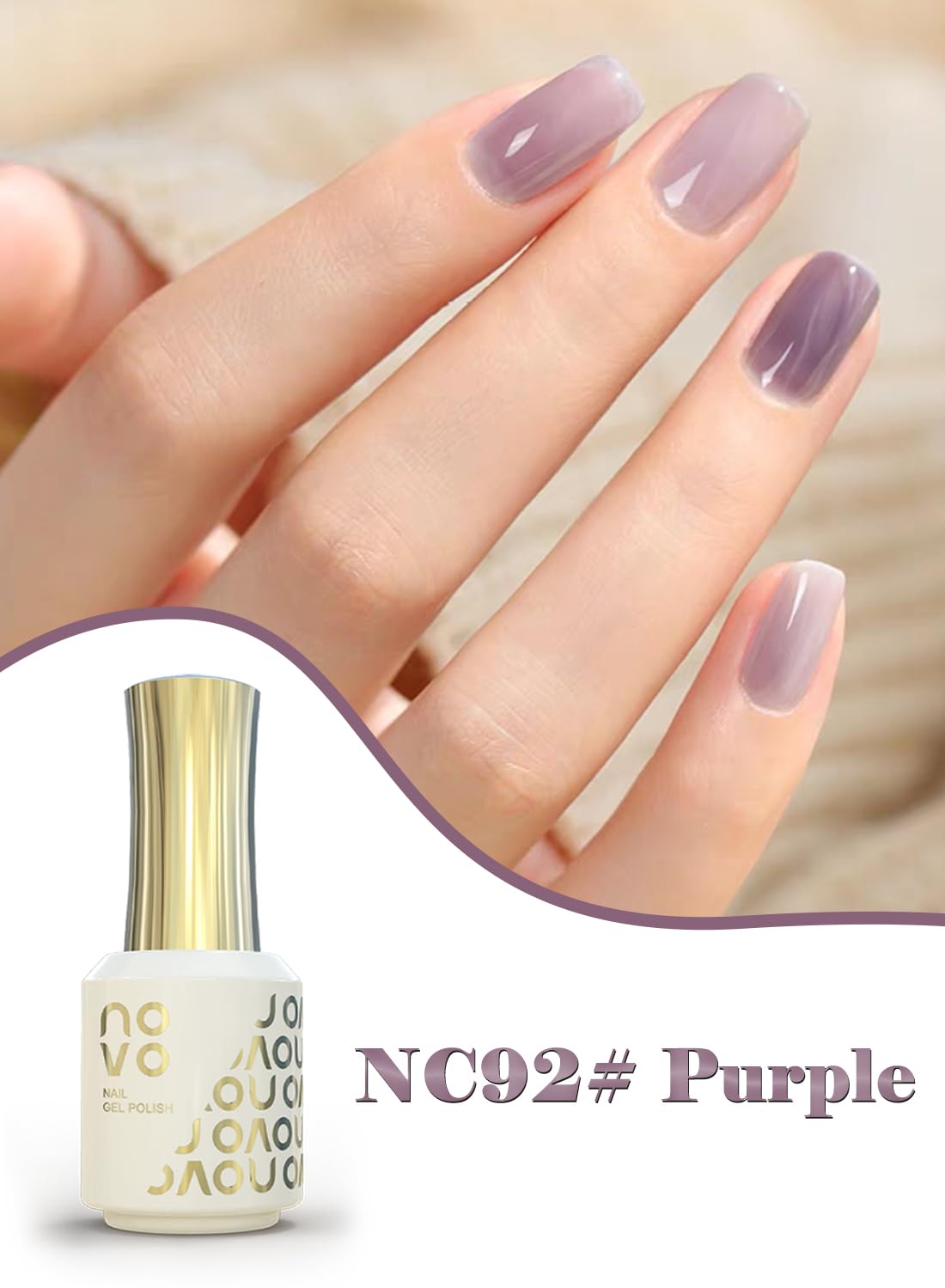 novo Jelly Gel Nail Polish, Sheer Nail Polish, UV LED Gel for DIY 12ml-NC92# Purple
