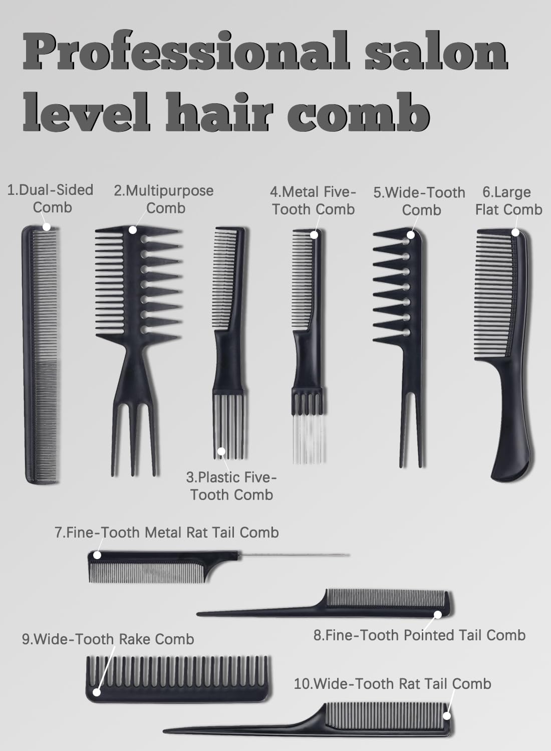 Hair Comb- 10Pcs Professional Hair Styling Combs, Anti-Static Barber Combs Kit for Detangling, Fine & Thick Hair (Styling Hair Comb 10PCS)