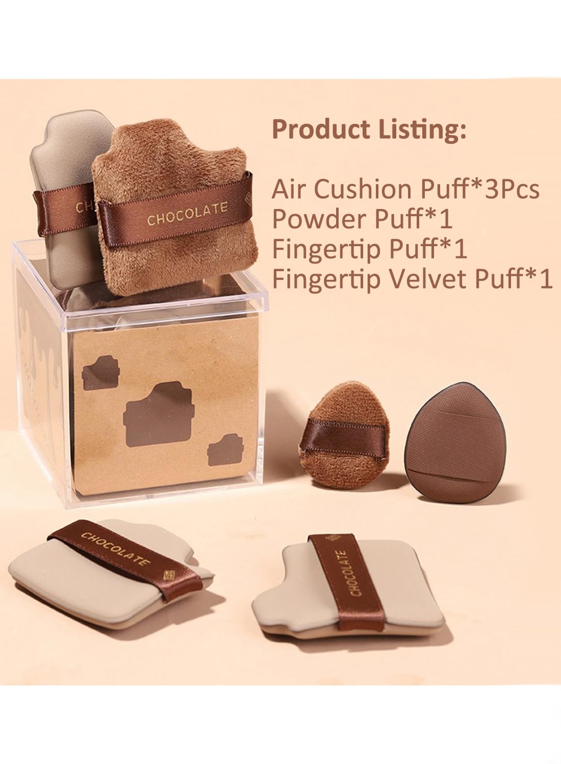 NOVO 6Pcs Multi-Function Chocolate Sponge Puff Set, Wet & Dry Use Makeup Applicators for Smooth Blending and Coverage