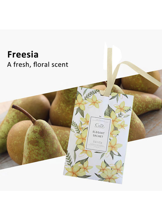 NOVO Aromatherapy Scented Sachets, Hanging Long Lasting Air Freshener for Wardrobes & Cars, 20g -Freesia