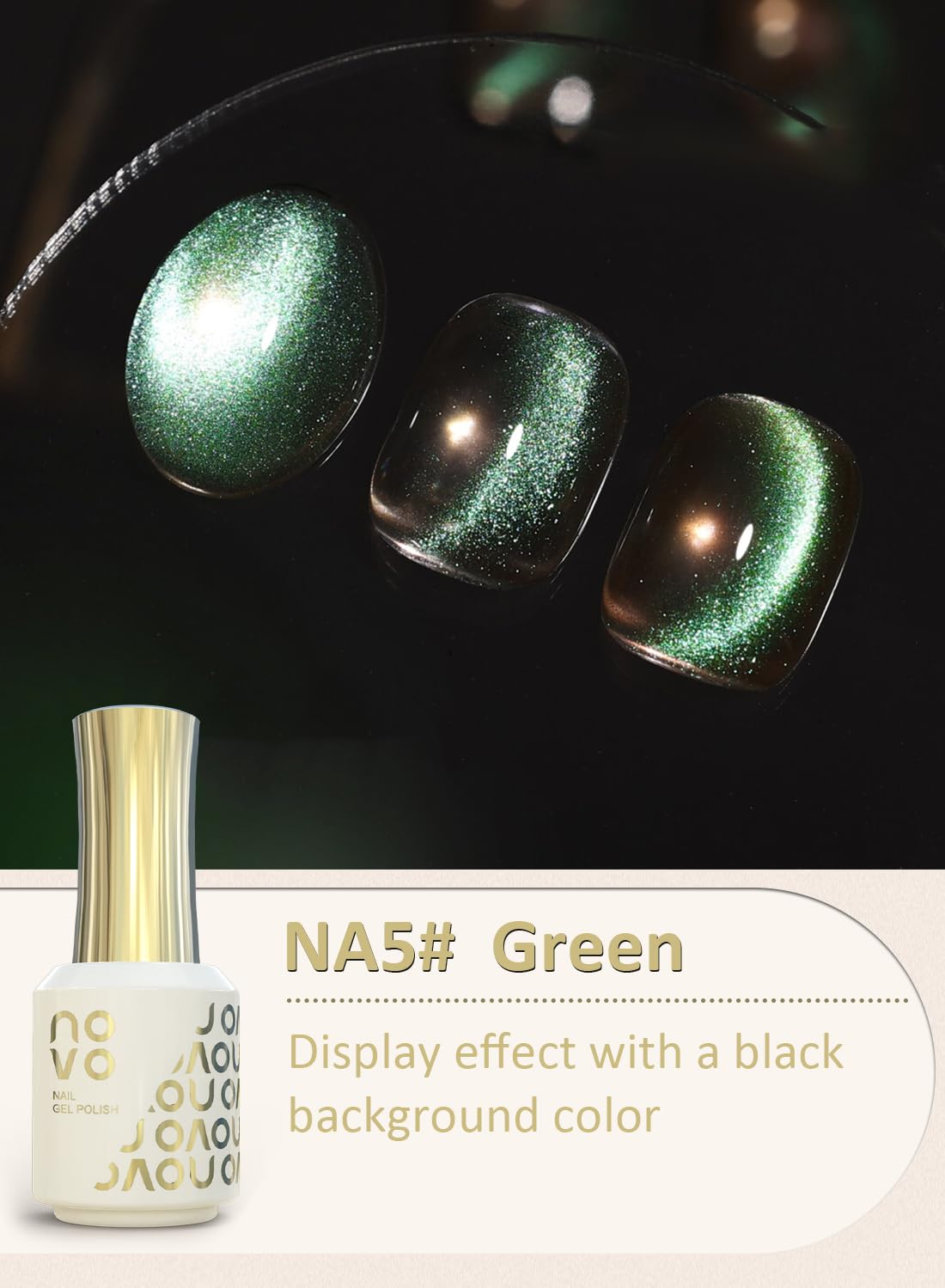 novo Cat Eye Gel Nail Polish, Nail Art Soak Off for Women 12ml -NA5# Green