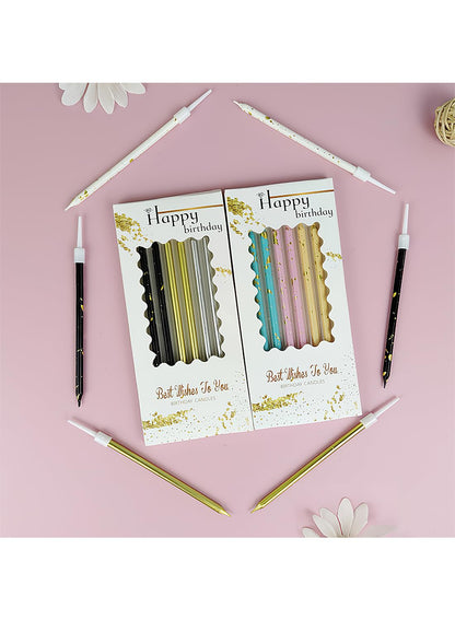 Colorful Long Thin Metallic Birthday Candles Kit£¬Glittery Cake Toppers with Cute Designs, Perfect for Kids' Parties, Anniversaries, and Celebrations-6Pcs Set Colorful