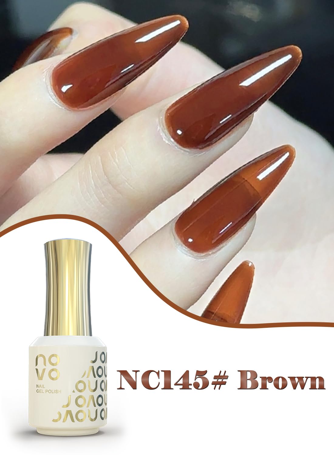 novo Jelly Gel Nail Polish, Sheer Nail Polish, UV LED Gel for DIY 12ml-NC145# Brown