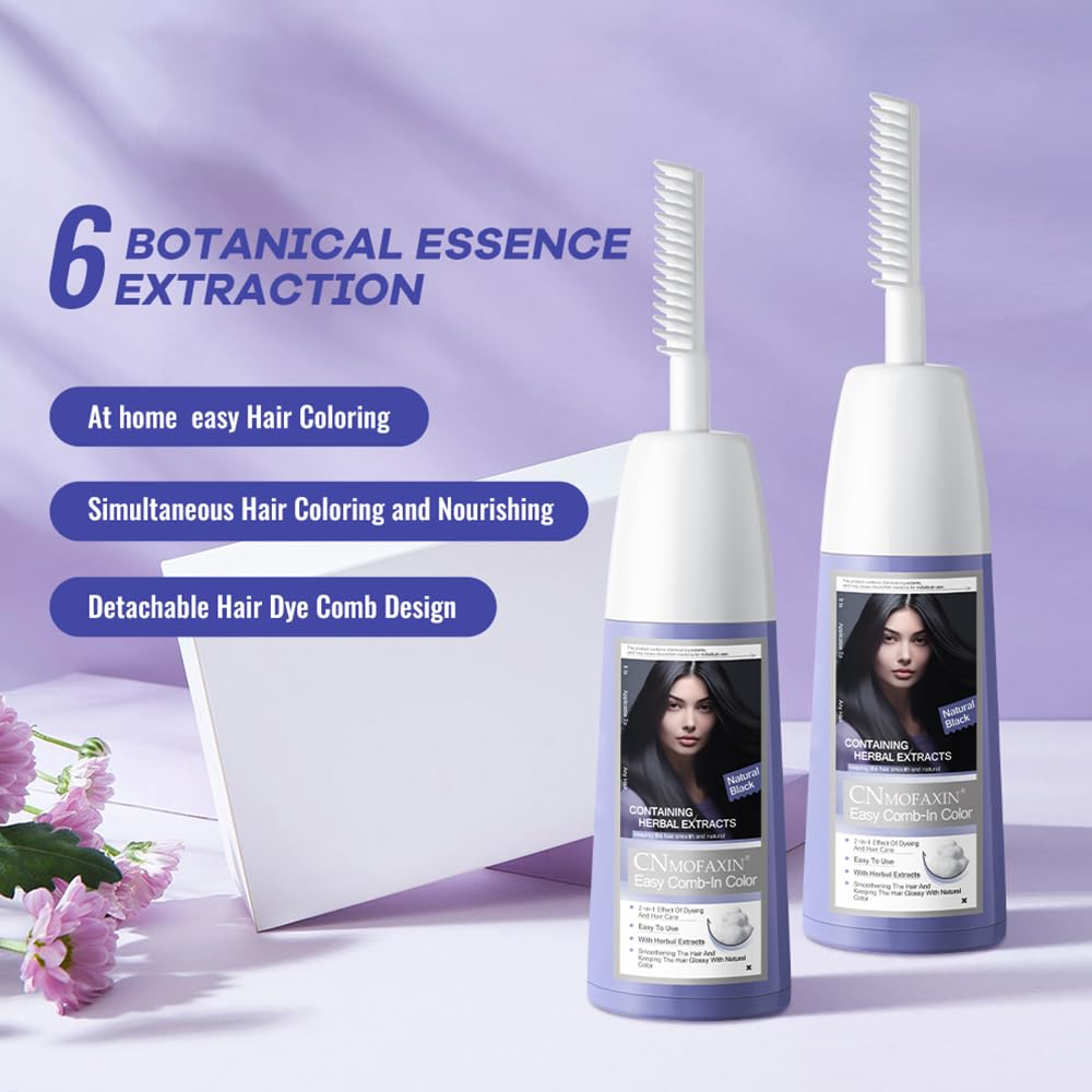 NOVO Natural Plant Bubble Hair Dye Kit with Comb, Long Lasting Pure Plant Extract for Grey Hair Color Bubble Dye, Easy to Use Hair Dye for Women Men 200ml Natural Black