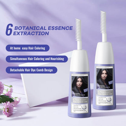 NOVO Natural Plant Bubble Hair Dye Kit with Comb, Long Lasting Pure Plant Extract for Grey Hair Color Bubble Dye, Easy to Use Hair Dye for Women Men 200ml Natural Black