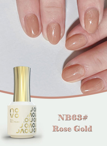 novo Rubber Base Gel, Shiny UV LED Gel Nail Polish for Women 12ml-NB63# Rose Gold