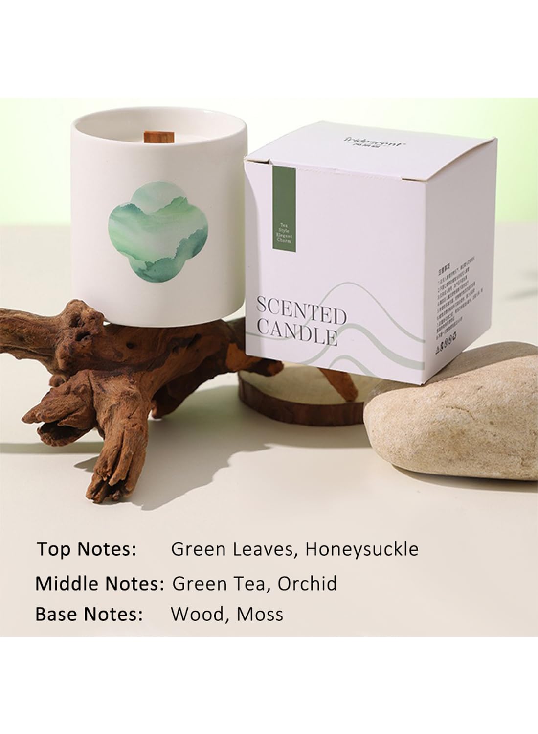 NOVO Aromatherapy Scented Oil Candle ¨C Natural & Long-Lasting Tea Aroma for Bedroon, Office & Cozy D¨¦cor 190g -Green Leaf