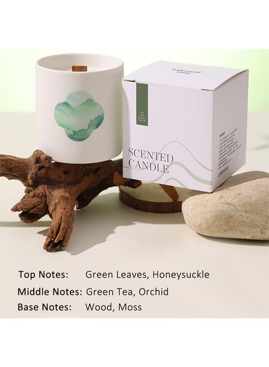 NOVO Aromatherapy Scented Oil Candle ¨C Natural & Long-Lasting Tea Aroma for Bedroon, Office & Cozy D¨¦cor 190g -Green Leaf