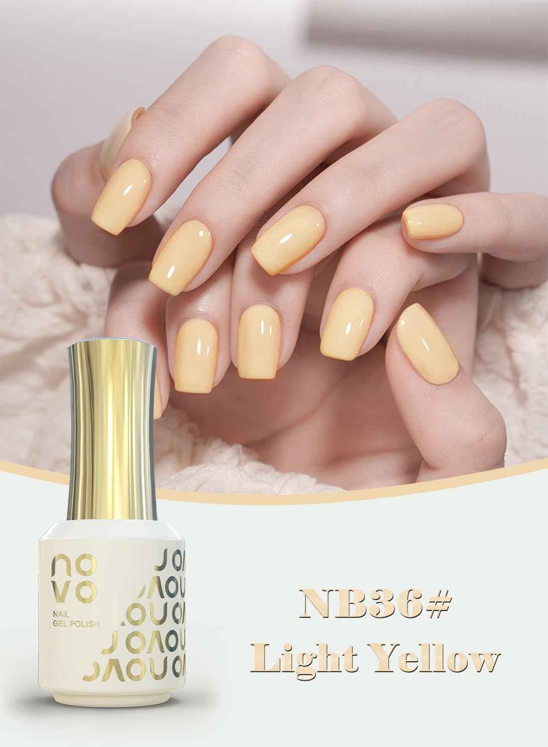 novo Rubber Base Gel, Shiny UV LED Gel Nail Polish for Women 12ml-NB36# Light Yellow