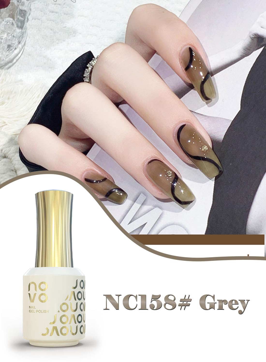 novo Jelly Gel Nail Polish, Sheer Nail Polish, UV LED Gel for DIY 12ml-NC158# Grey