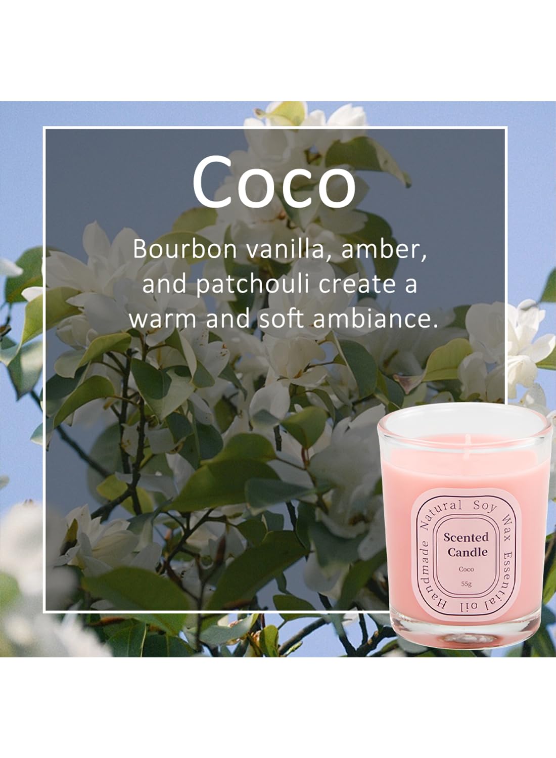 NOVO Scented Candles, Natural Soy Wax Blend Aromatherapy Candle with Pure Essential Oils 55g-Coco
