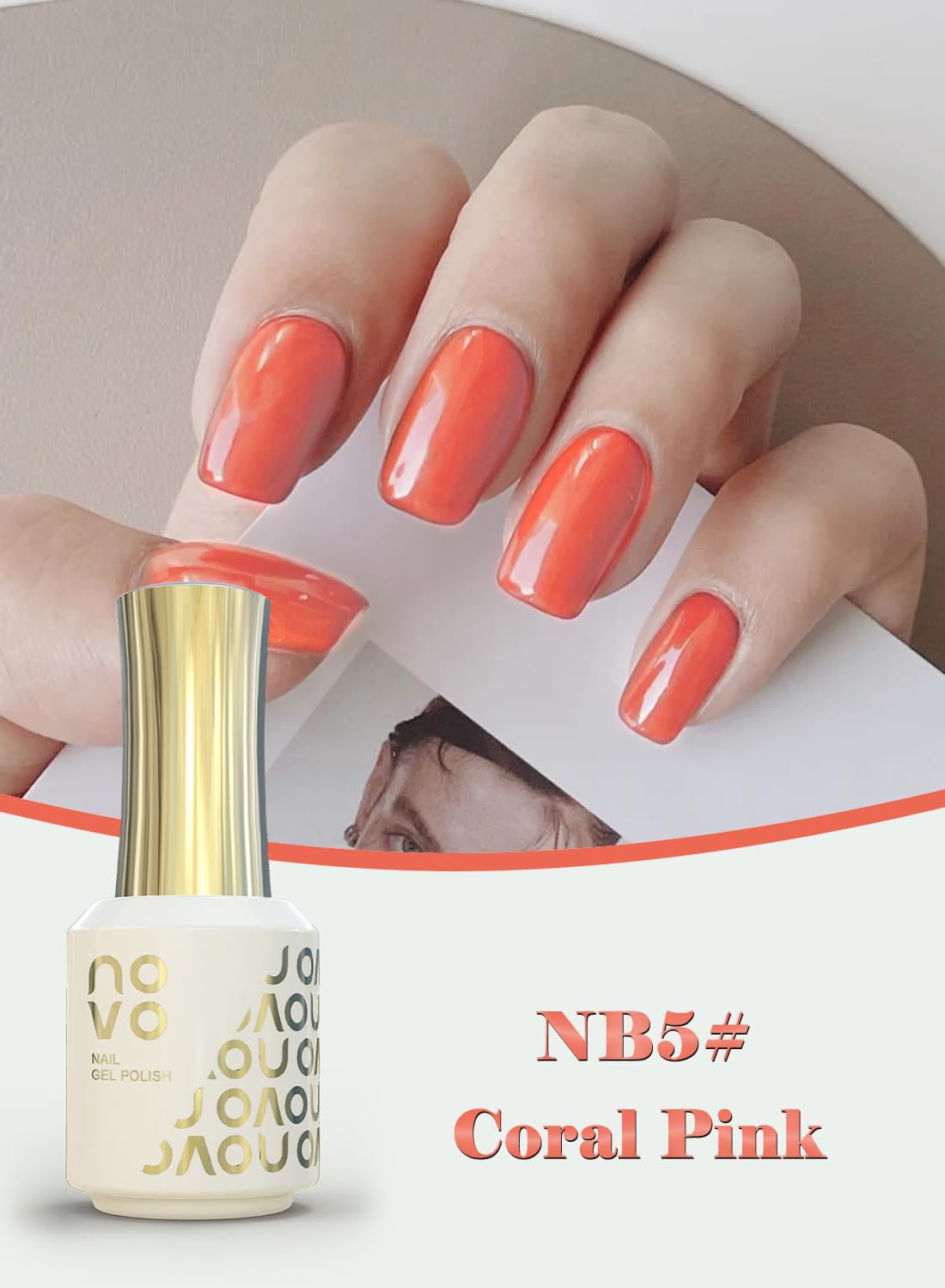 novo Rubber Base Gel, Shiny UV LED Gel Nail Polish for Women 12ml-NB5# Coral Pink