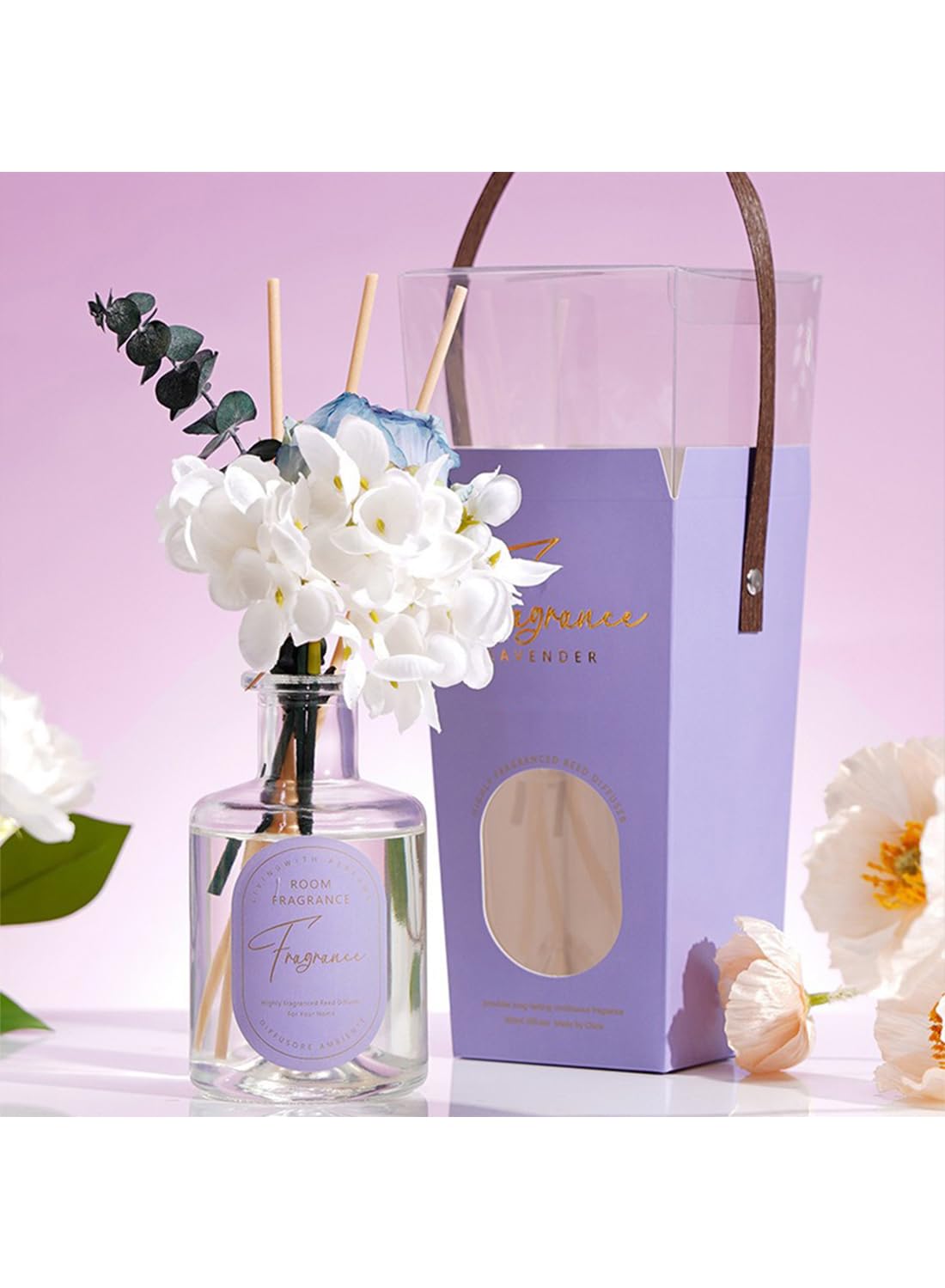 NOVO Scented Reed Diffuser, Artificial Flower Home Fragrance Oil with 4 Sticks for Bedroom,Home D¨¦cor,Office & Bathroom 200ml-Blue Bell